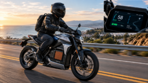 Electric motorcycle with advanced battery technology riding